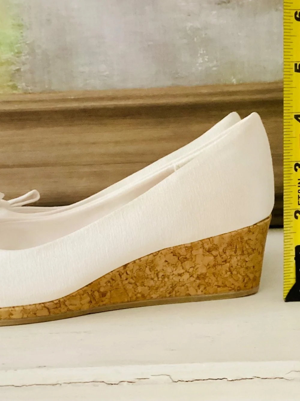 American Eagle Fabric Wedge Size Girls Youth 3 Pumps White Bow Peep Toe Cork